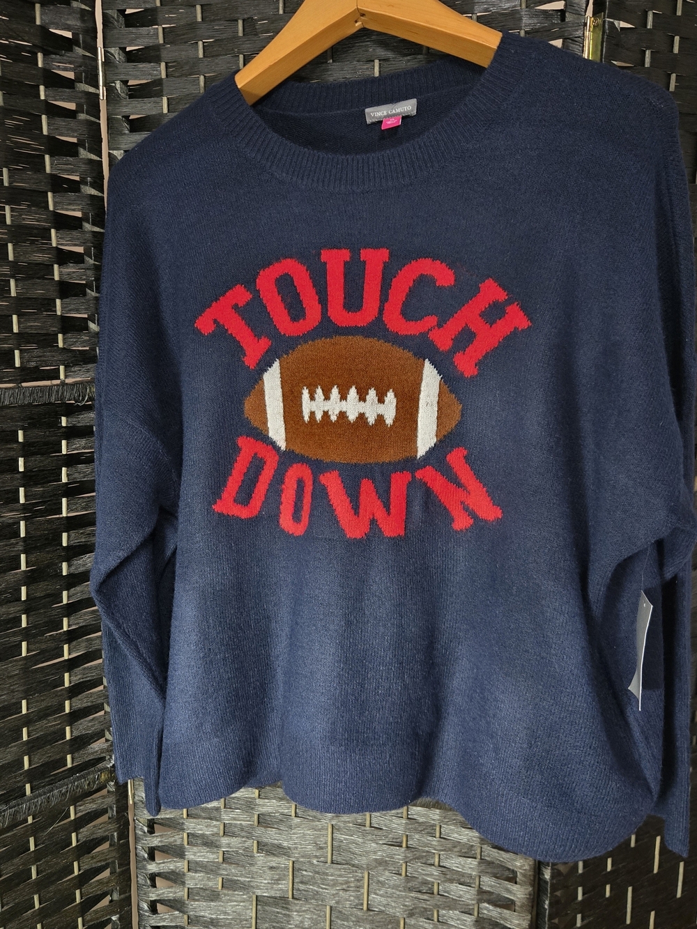 Touch Down Navy Football Graphic Sweater - Vince Camuto Womens XL NWT